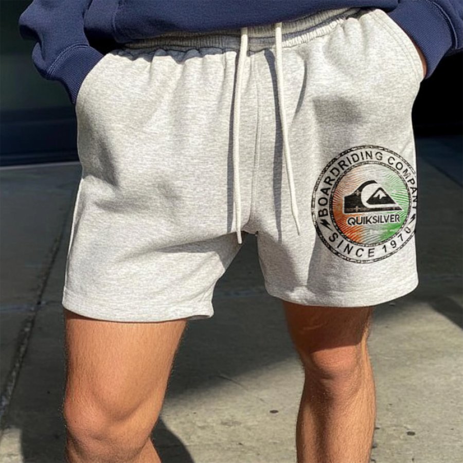 

Men's Retro 5 Inch Logo Print Surf Beach Knit Shorts Daily Casual
