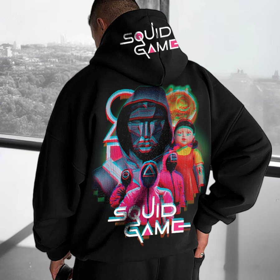 

Unisex 123 Squid Game 2 Oversize Print Street Wear Black Hoodie