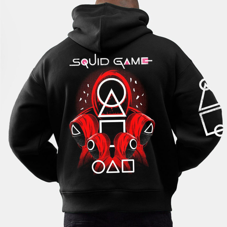 

Men's Vintage Squid Game Print Pocket Long Sleeve Oversized Hoodie