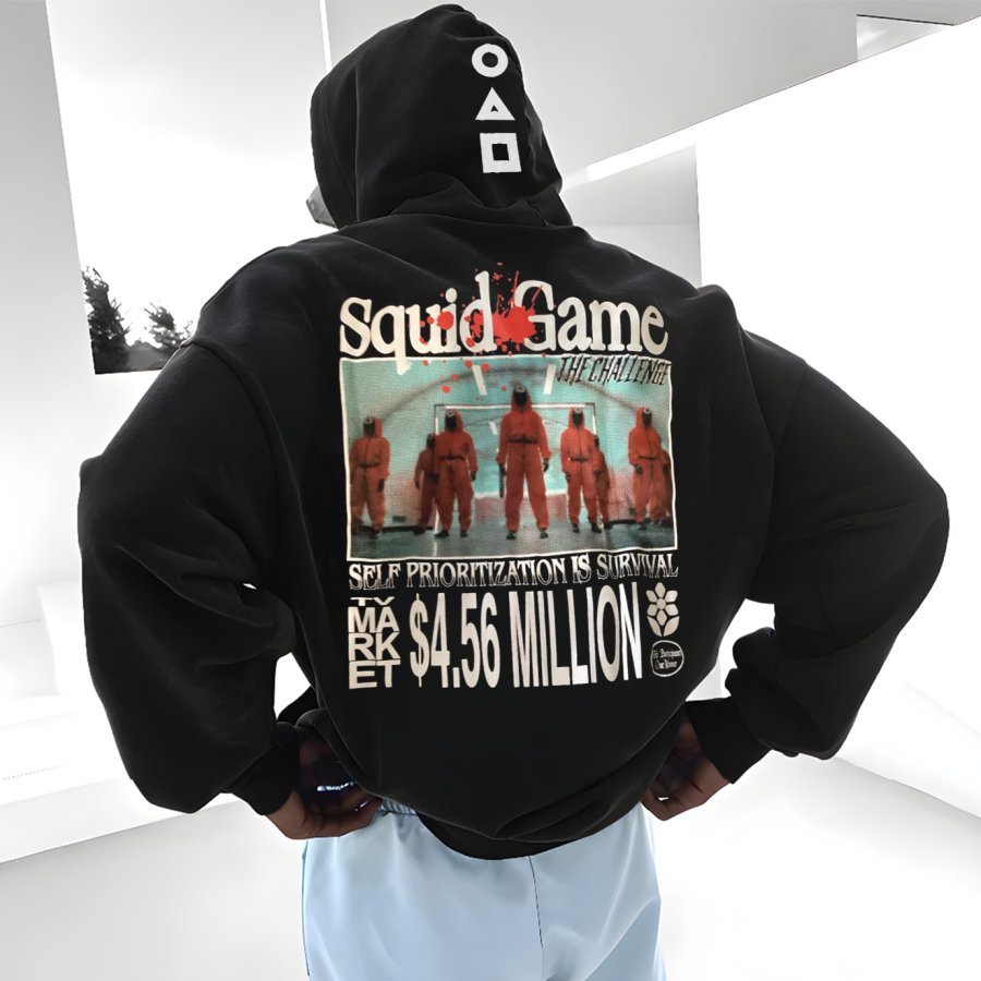 

Unisex Oversized Squid Game 2 Print Casual Black Hoodie