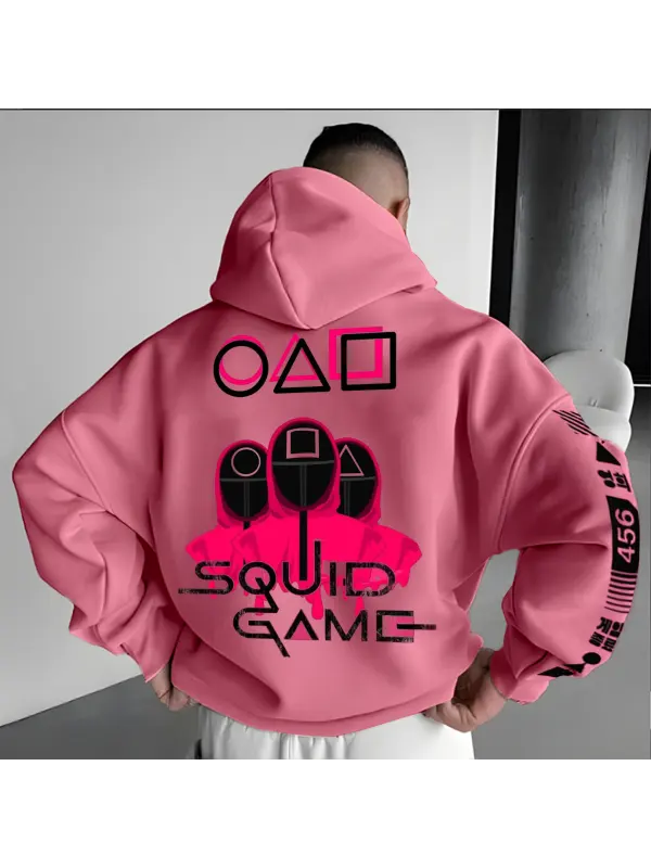 Unisex Oversized Squid Game 2 Print Casual Pink Hoodie - Aptkoi.com 