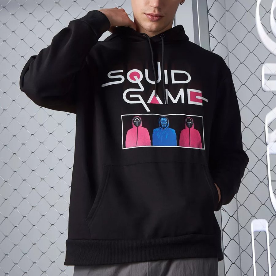 

Unisex Oversized Squid Game 2 Print Casual Black Hoodie