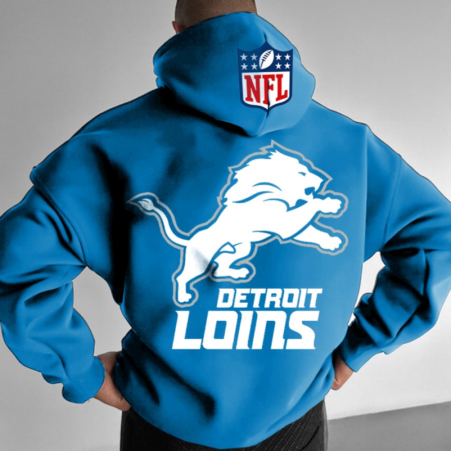 

Unisex Vintage NFL Free Detroit Lions Print Oversize Blue Hoodie