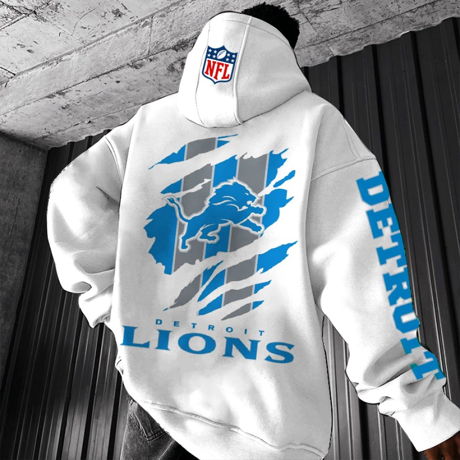 

Unisex NFL Vintage Free Detroit Lions Print Oversize White Hoodie