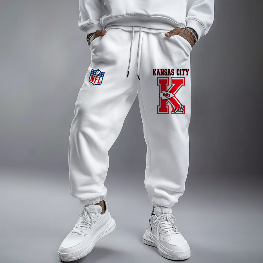 

Men's Vintage KC NFL Print Casual White Sweatpants