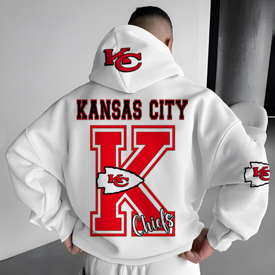 

Unisex Vintage KC NFL Print Oversized White Hoodie