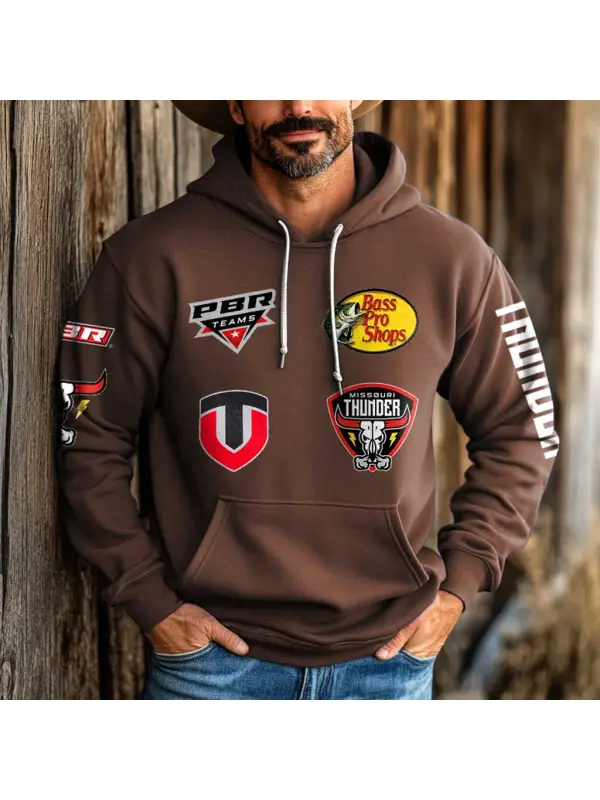 Men's Rodeo Western Cowboy Outdoor MT Pocket Long Sleeve Hoodie - Aptkoi.com 