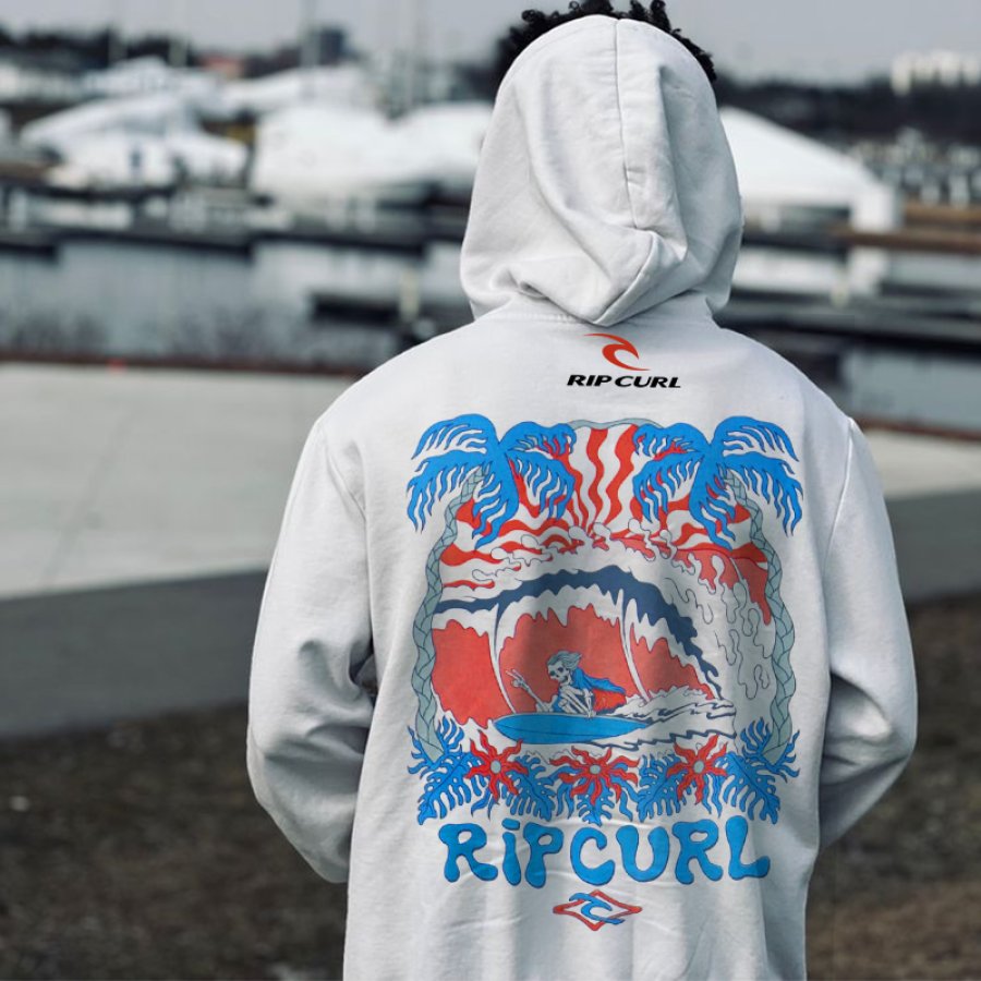 

Unisex Beach Surfing Printed Long Sleeved White Hoodie