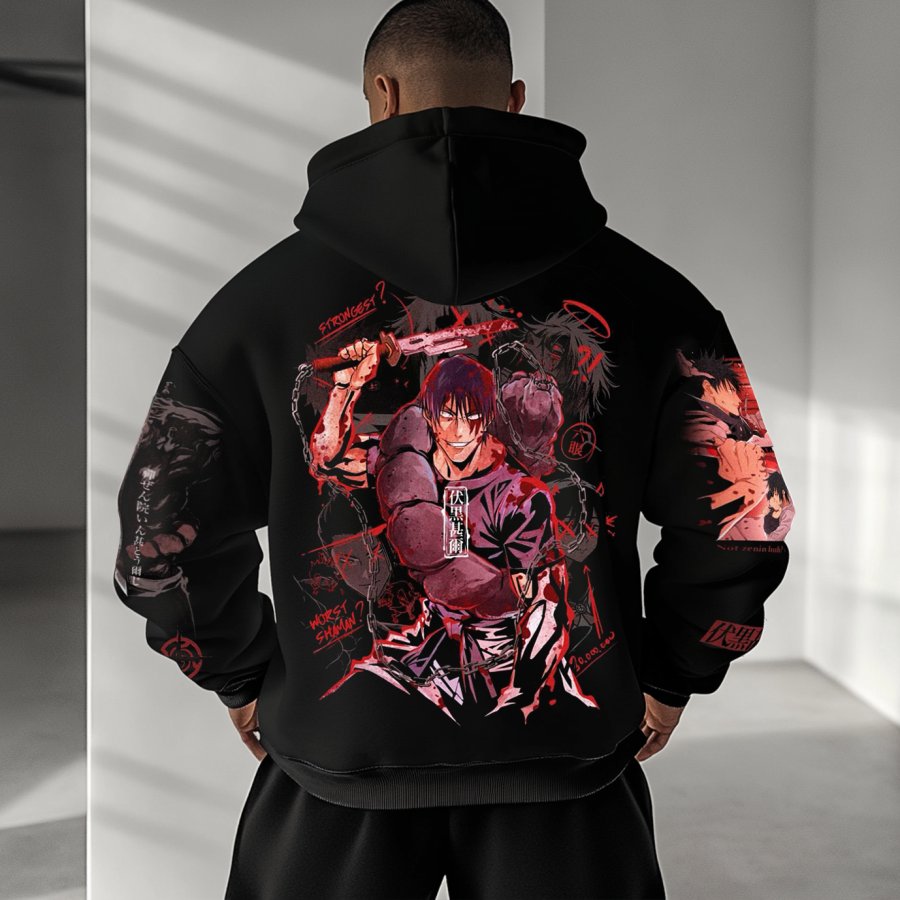 

Unisex Anime Print Casual Oversize Black Hoodie