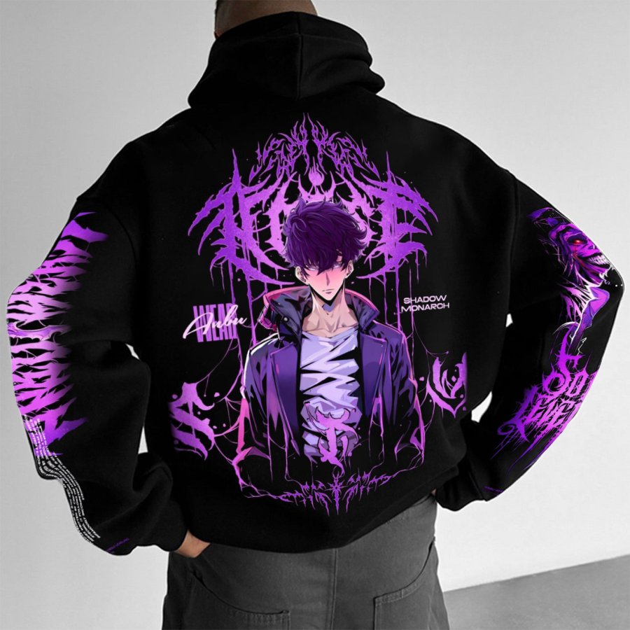 

Unisex Anime Print Casual Oversize Black Hoodie