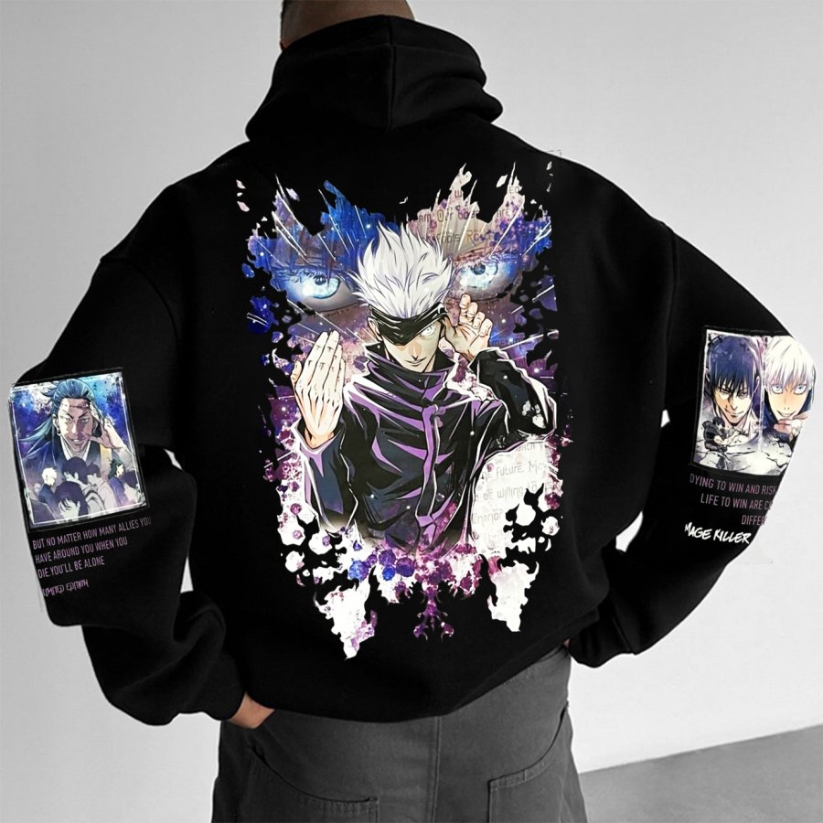 

Unisex Anime Print Casual Oversize Black Hoodie