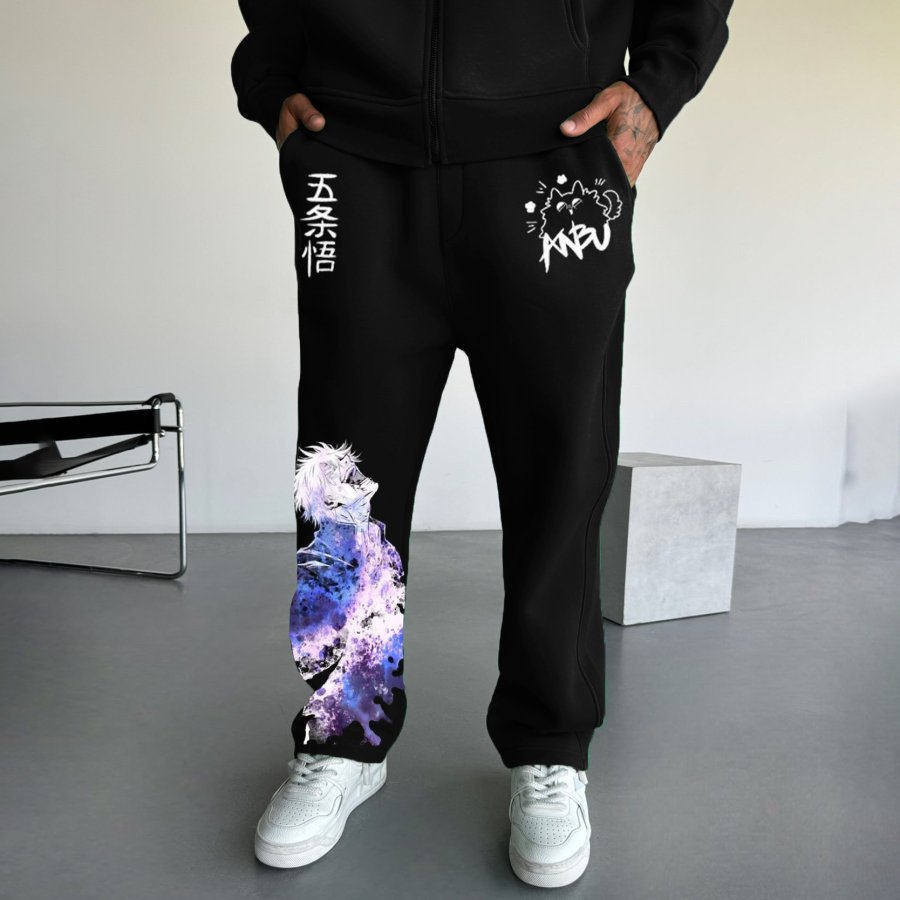 

Unisex Anime Print Casual Oversize Black Sports Pants