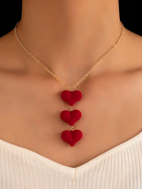 Valentine's Day Red Heart Tassel Single Layer Necklace - Pragmaace.com 
