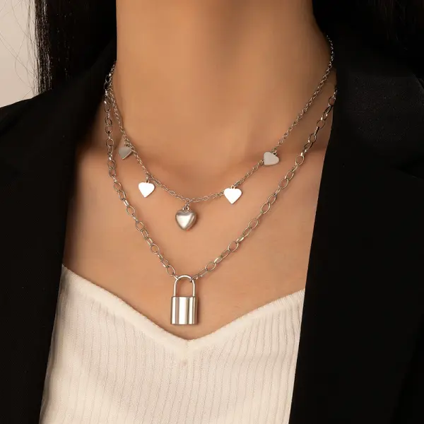 Valentine's Day Lock Heart Pendant Double Necklace Only $9.99 - Cotosen.com 