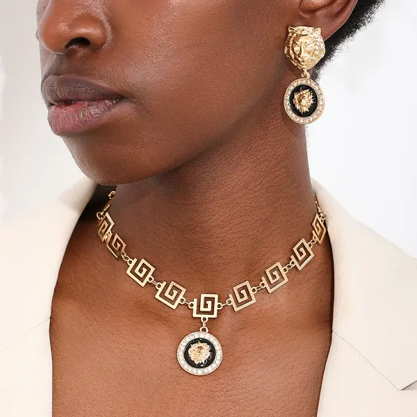 Valentine's Day Vintage Lion Head Necklace Earring Set - Cotosen.chimpone.com 