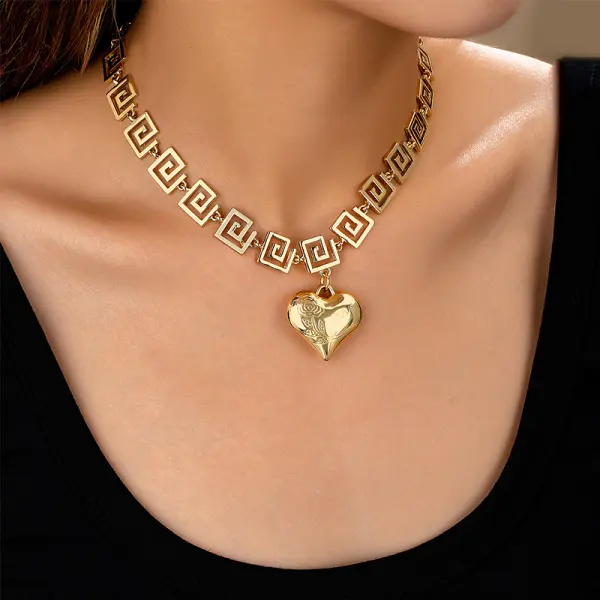 Valentine's Day Geometric Square Alloy Heart Necklace - Menzfolk.com 