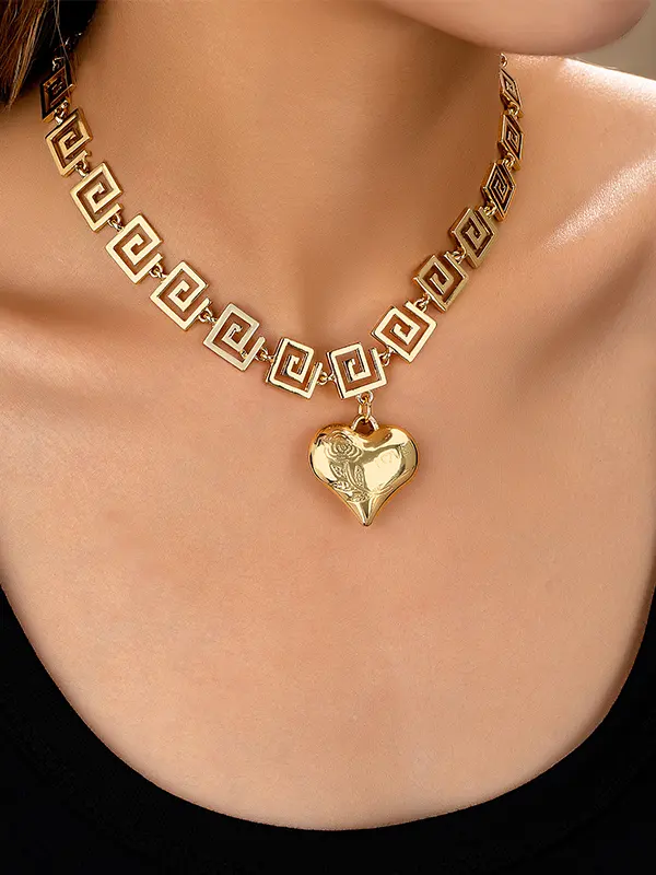 Valentine's Day Geometric Square Alloy Heart Necklace - Pragmaace.com 
