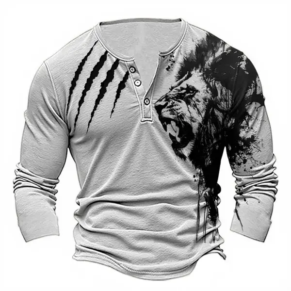 Men's Vintage Tiger Scratch Print Henley Long Sleeve T-Shirt Only $25.99 - Cotosen.com 