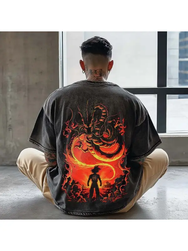 Unisex Anime Print Short Sleeve Oversized T-Shirt - Aptkoi.com 