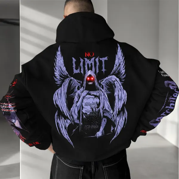 Unisex Anime Print Casual Oversize Black Hoodie - Yesunshine.com 