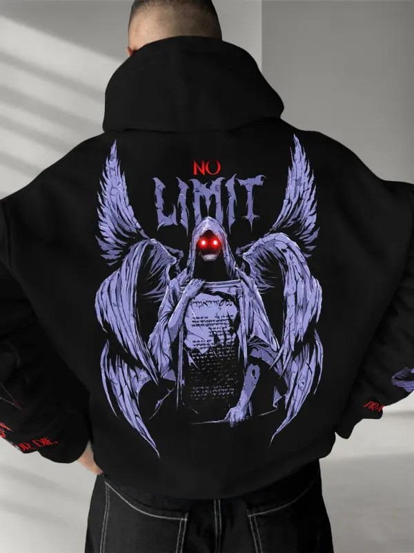 Unisex Anime Print Casual Oversize Black Hoodie - Menbarn.com 