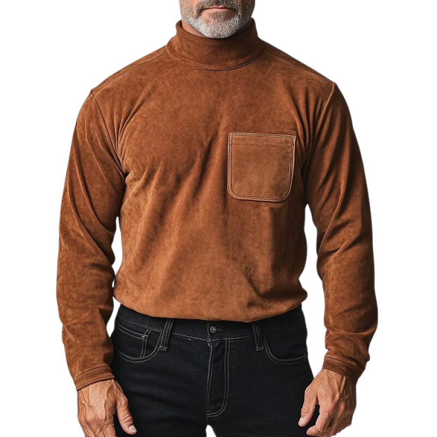 

Men's Vintage Suede Pocket Turtleneck Long Sleeve T-shirt