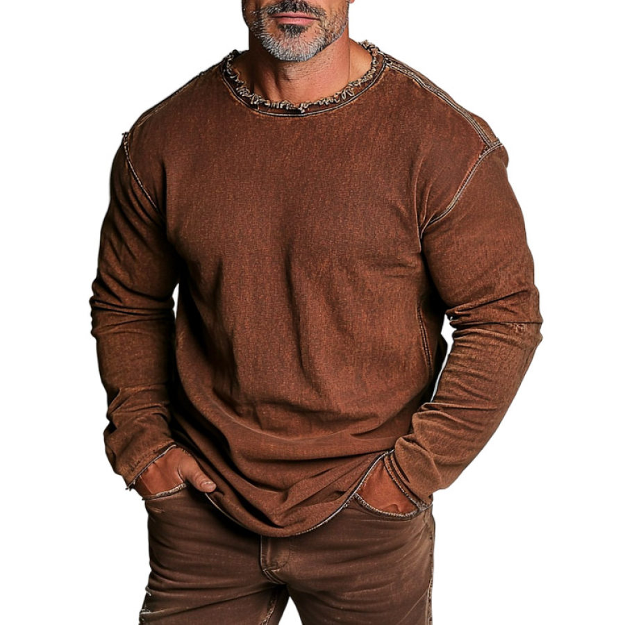 

Men's Vintage Distressed Crew Neck Long Sleeve T-shirt