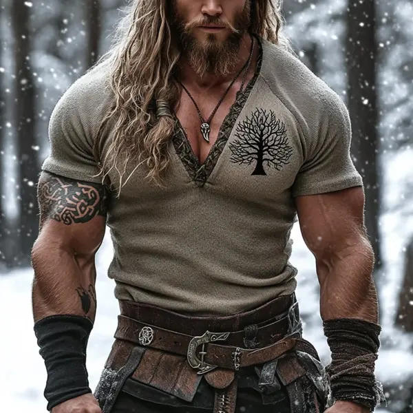 Men's Tribal Celtic Print V Neck Short Sleeves Basic T-shirt - Anurvogel.com 