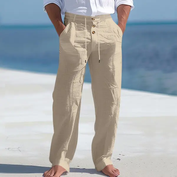 Men's Linen Business Casual Straight Pants Trousers - Pipersuper.com 
