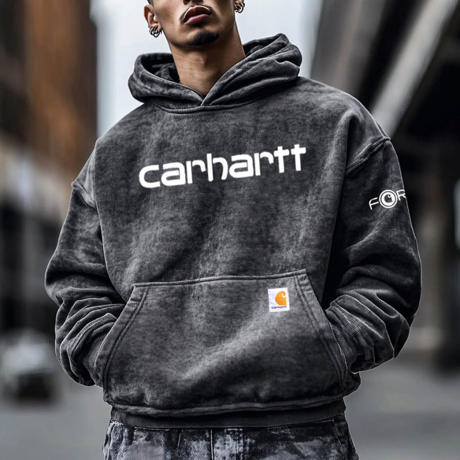 

Men's Carhartt Vintage Distressed Printed Pocket Long Sleeve Casual Oversized Hoodie