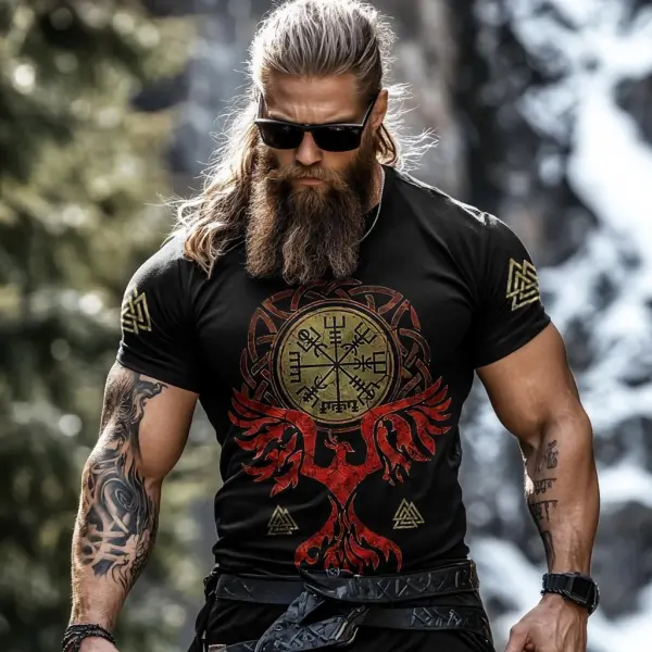 Men's Retro Viking Falcon Rune Print Short Sleeve T-shirt Only $23.99 - Rabclub.com 