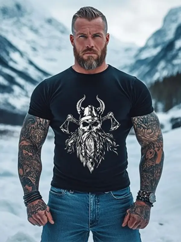 Men's Vintage Viking Style Print T-shirt - Pragmaace.com 