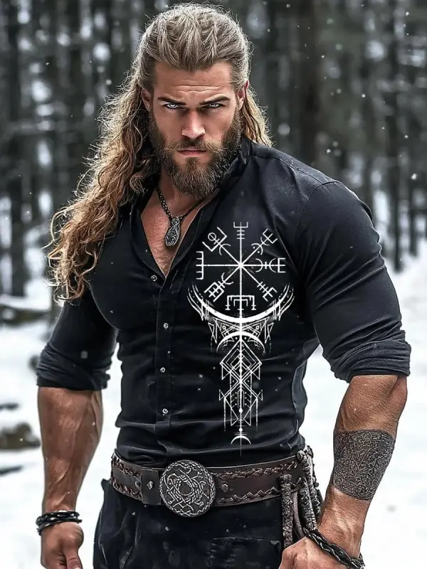 Men's Vintage Viking Pattern Print Shirt - Pragmaace.com 
