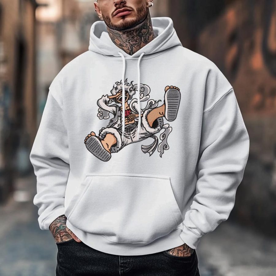 

Unisex Vintage Anime Embroidery Pocket Long Sleeve Casual Oversized Hoodie