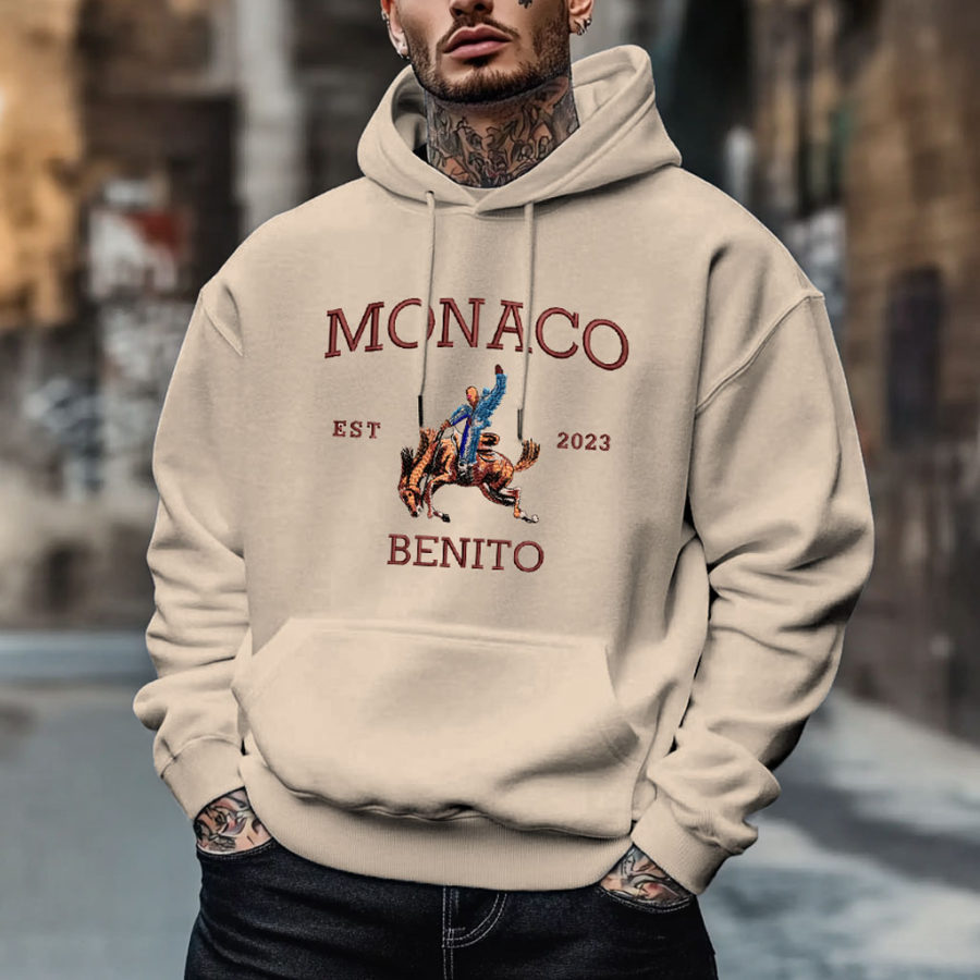 

Unisex Vintage Monaco Benito Embroidery Pocket Long Sleeve Casual Oversized Hoodie