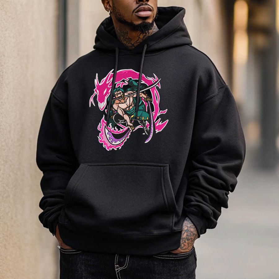 

Unisex Vintage Anime Embroidery Pocket Long Sleeve Casual Oversized Hoodie