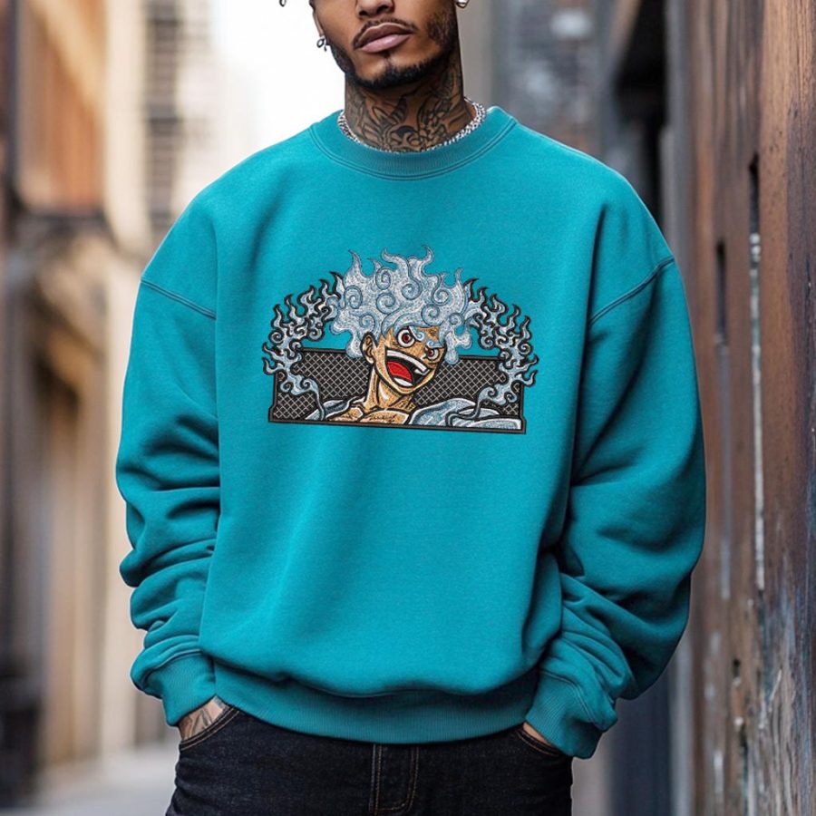 

Unisex Vintage Anime Embroidery Long Sleeve Casual Crew Neck Oversized Sweatshirt