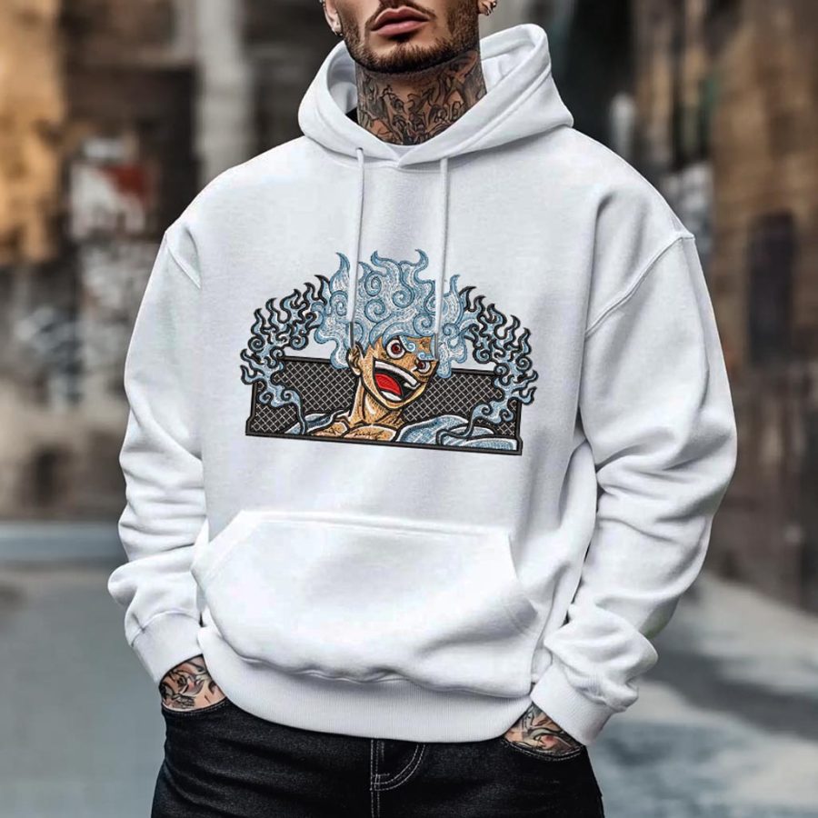 

Unisex Vintage Anime Embroidery Pocket Long Sleeve Casual Oversized Hoodie
