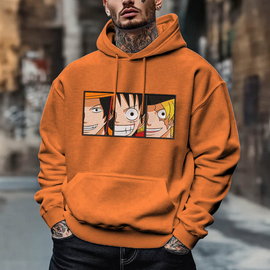 

Unisex Vintage Anime Embroidery Pocket Long Sleeve Casual Oversized Hoodie