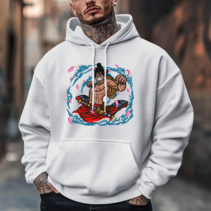 

Unisex Vintage Anime Embroidery Pocket Long Sleeve Casual Oversized Hoodie