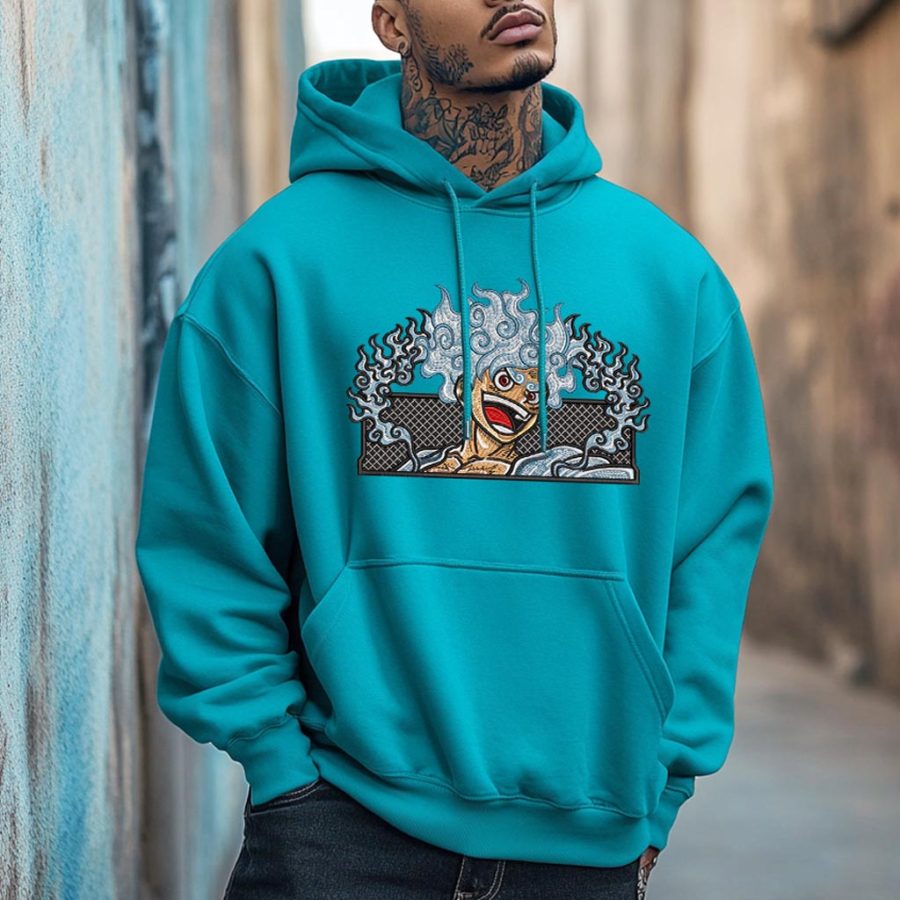 

Unisex Vintage Anime Embroidery Pocket Long Sleeve Casual Oversized Hoodie