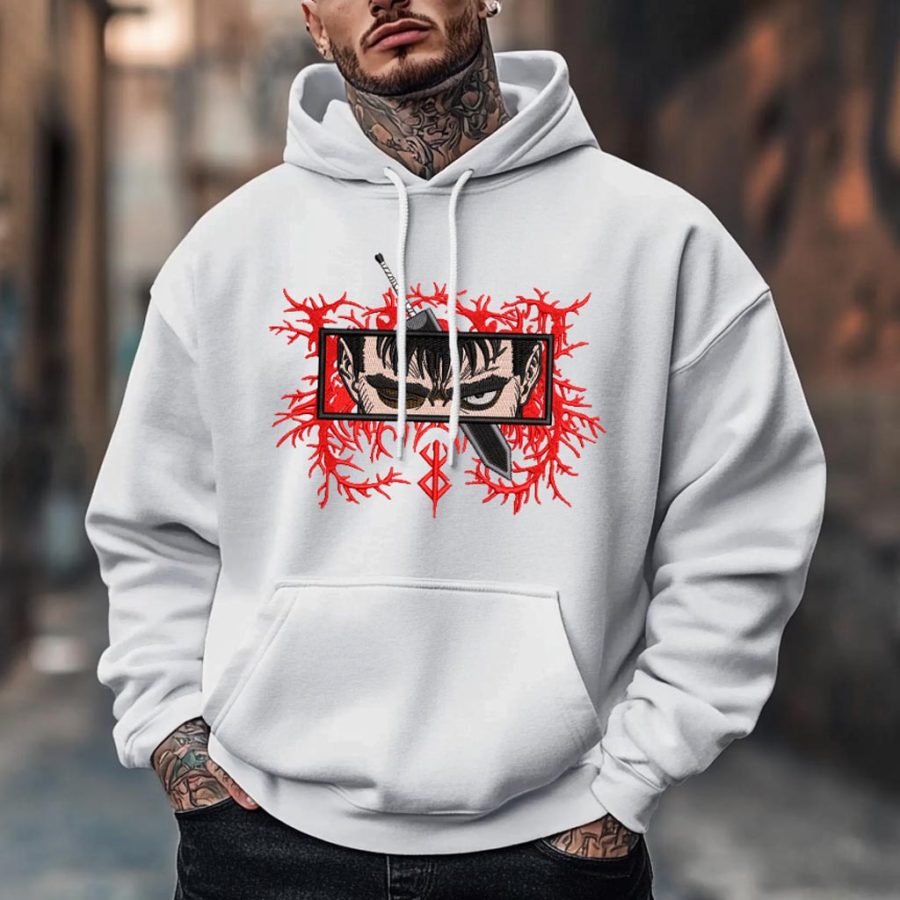

Unisex Vintage Anime Embroidery Pocket Long Sleeve Casual Oversized Hoodie