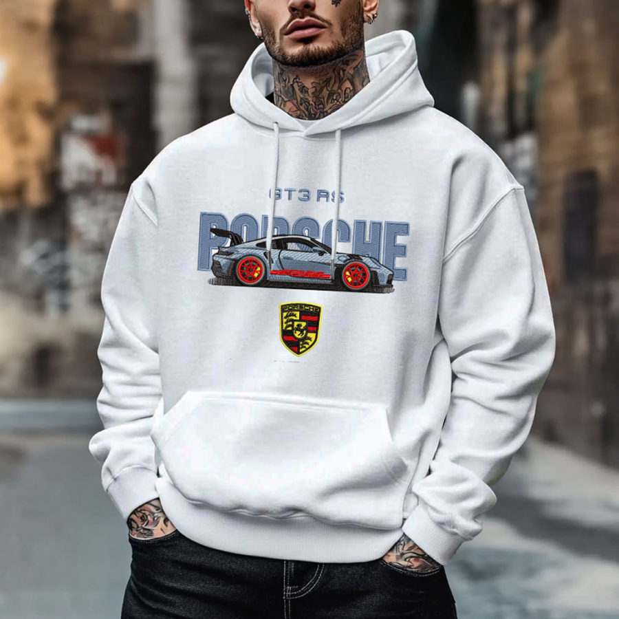 

Unisex Vintage Racing Car Embroidery Pocket Long Sleeve Casual Oversized Hoodie