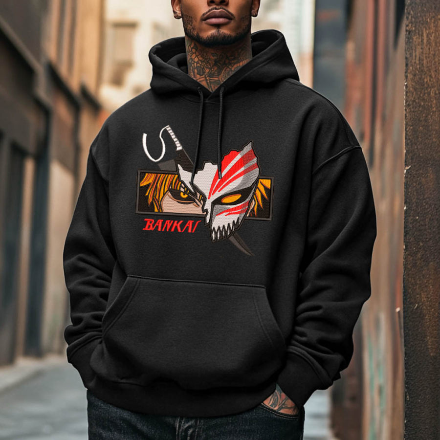 

Unisex Vintage Anime Embroidery Pocket Long Sleeve Casual Oversized Hoodie