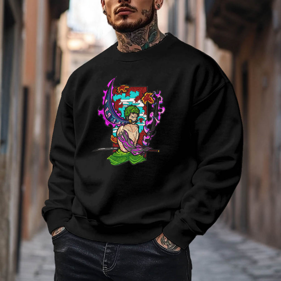 

Unisex Vintage Anime Embroidery Long Sleeve Casual Crew Neck Oversized Sweatshirt