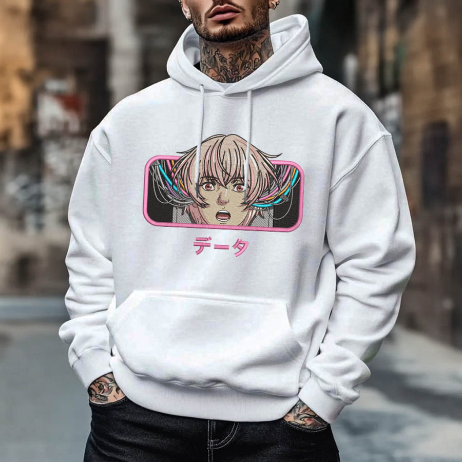 

Unisex Vintage Anime Embroidery Pocket Long Sleeve Casual Oversized Hoodie