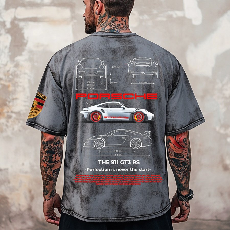 

Unisex 2025 Newest Retro Racing Print Gray Short Sleeve Casual T-shirt