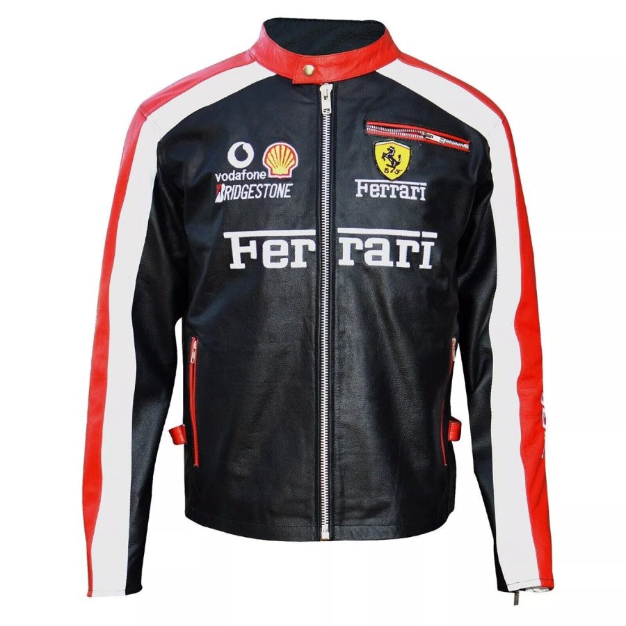 

Unisex 2025 Newest Retro Racing Zip Long Sleeve Big Logo PU Leather Jacket