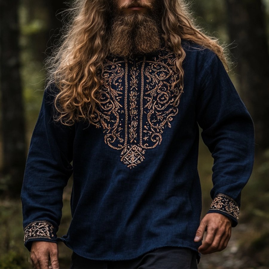 

Men's Vintage Viking Ancient Nordic-style Linen Printed Casual Long Sleeve Top Shirt