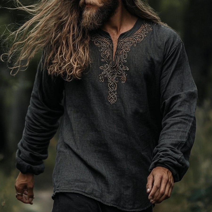 

Men's Vintage Viking Ancient Nordic-style Linen Printed Casual Long Sleeve Top Shirt